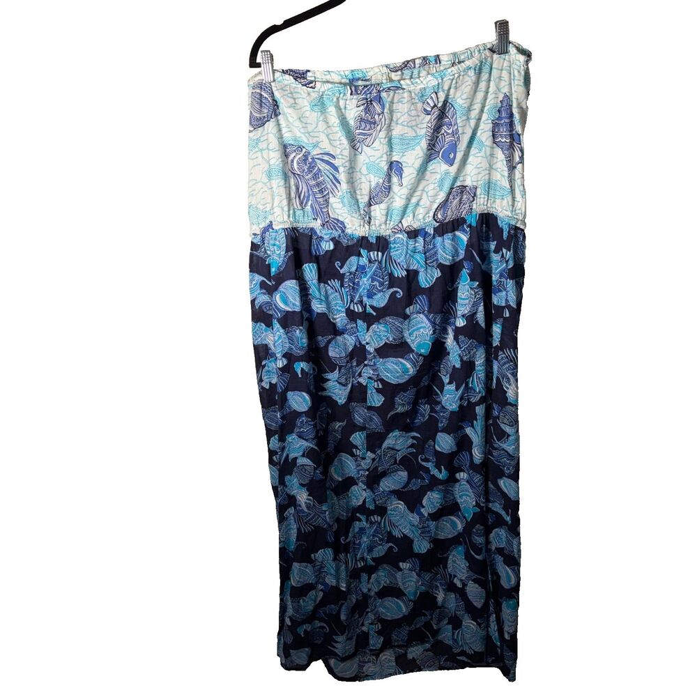 Talbots Swim Coverup Women's 2X Blue Fish Printed Tube Dress Sleeveless
